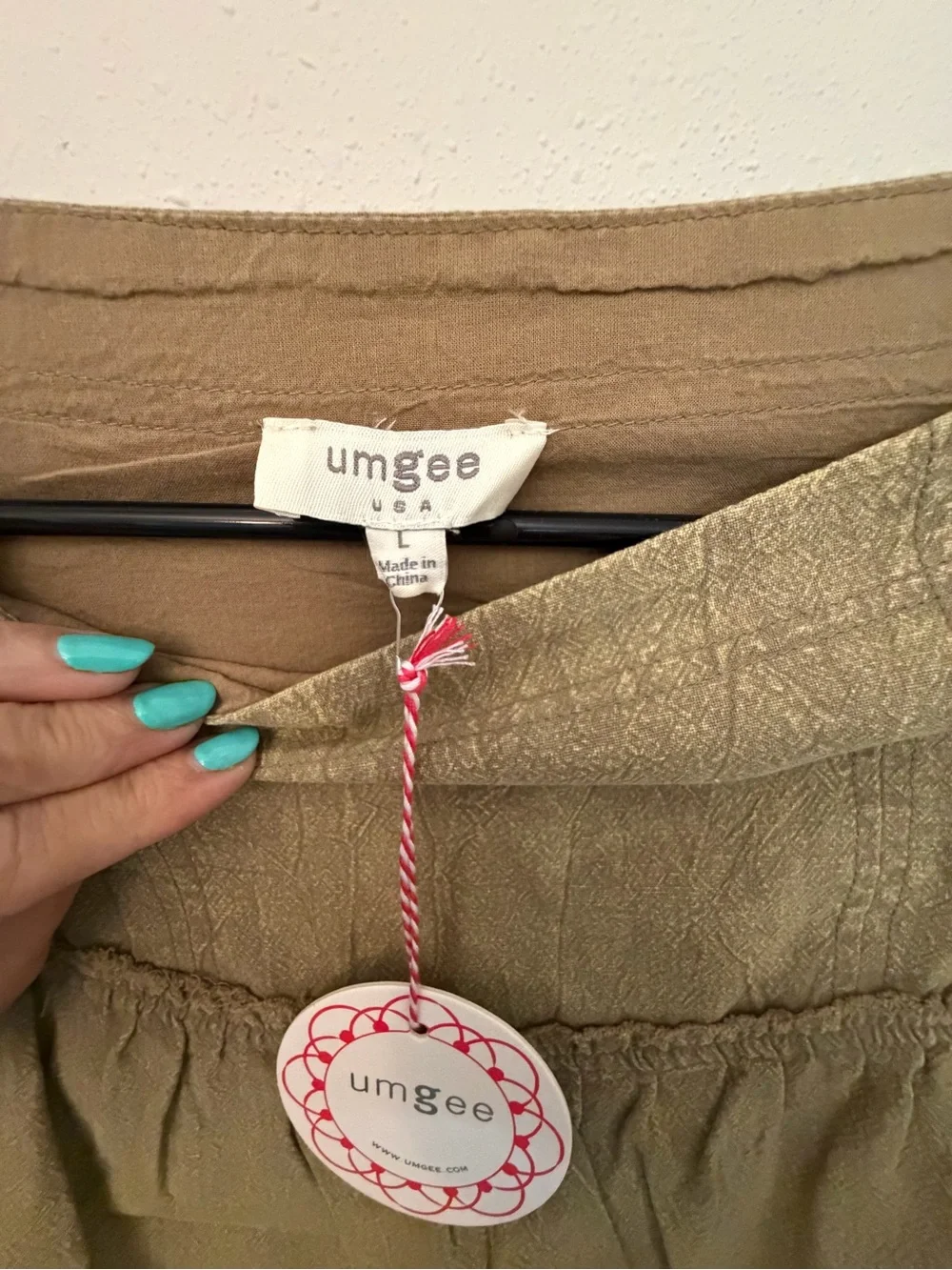 Umgee Tiered Ruffle Mini Skirt in Olive Tan